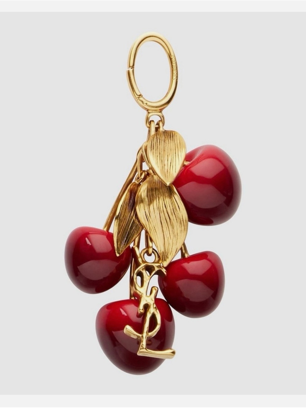 Yves Saint Laurent Gold-Tone Cherry Cluster Bag Charm with Red Enamel Cherries
